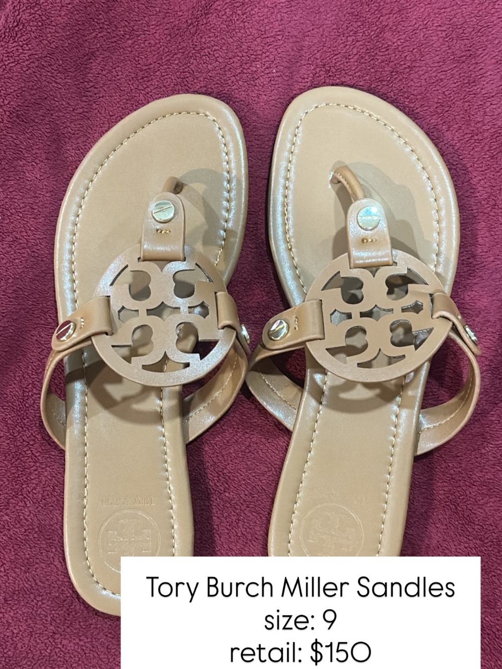 Tory Burch Miller Leather Thong Sandals in Tan